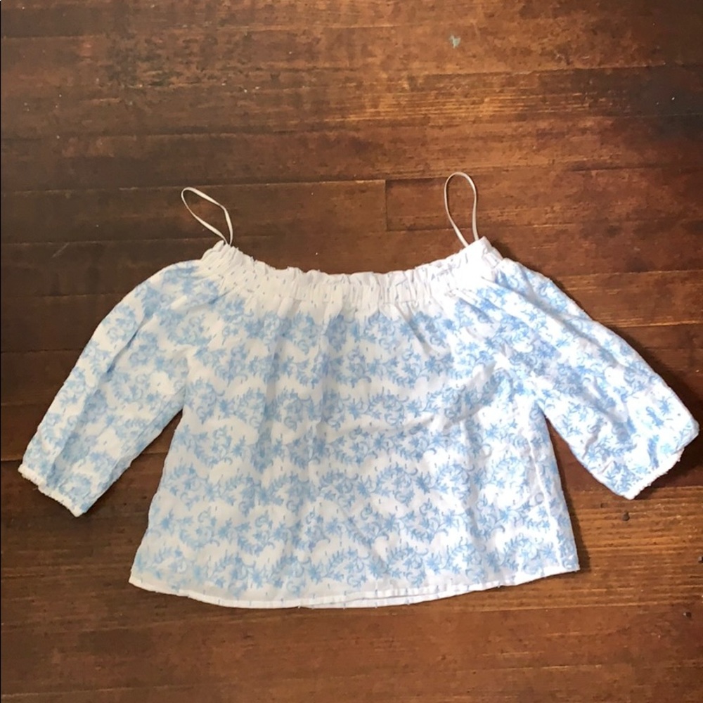 New! White and light blue boat neck blouse